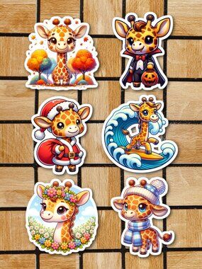 Cute Giraffe Sticker Pack of 6 Vinyl Stickers Waterproof Die Cut Sticker Set